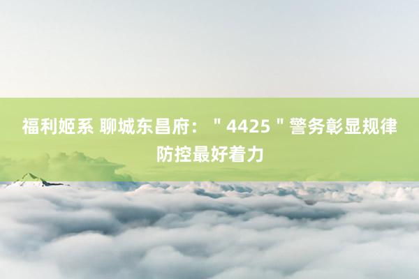 福利姬系 聊城东昌府：＂4425＂警务彰显规律防控最好着力